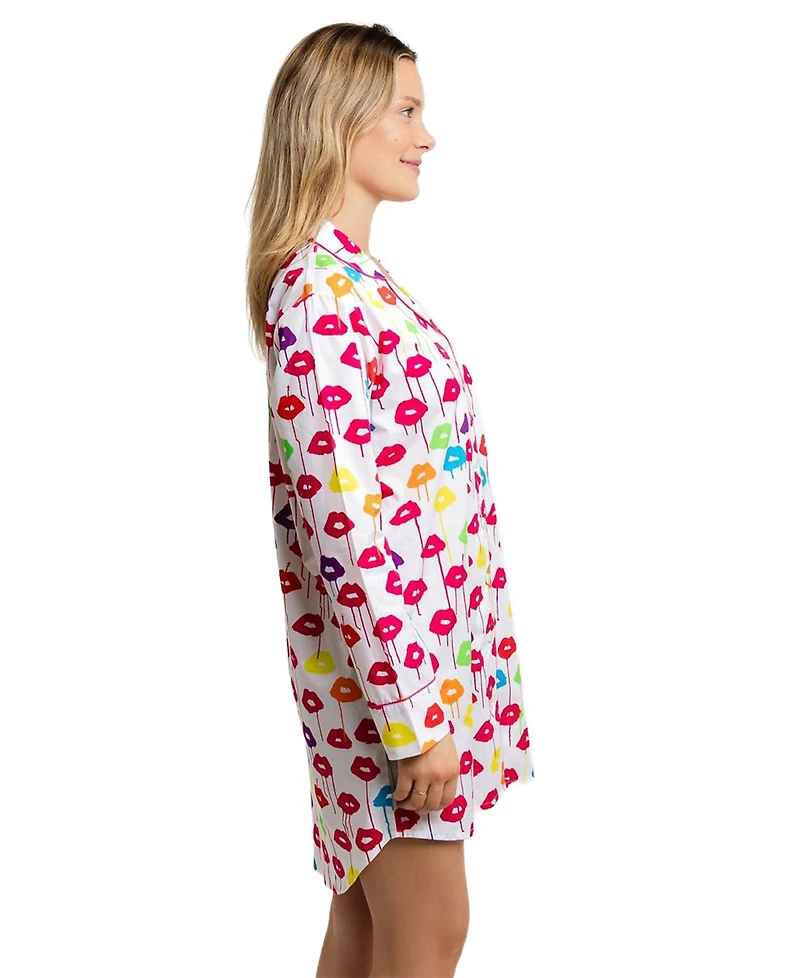 Sant and Abel Women's Organic Cotton Poplin Button Down Pajama Night Shirt