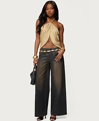 Edikted Women's Stasia Sparkly Knit Split Front Top