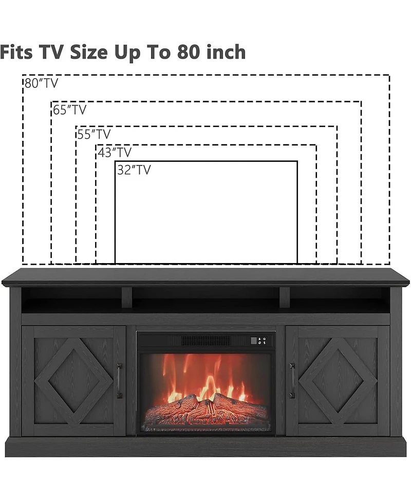 gaomon 67" Fireplace Tv Stand for TVs up to 80" with Storage Cabinets and Shelves, 23" Electric Fireplace, Living Room Bedroom