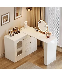 Tribesigns 78-Inch Vanity Desk 3 Drawers, with Reversible Cabinet