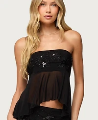 Edikted Women's Steffie Strapless Beaded Mesh Top