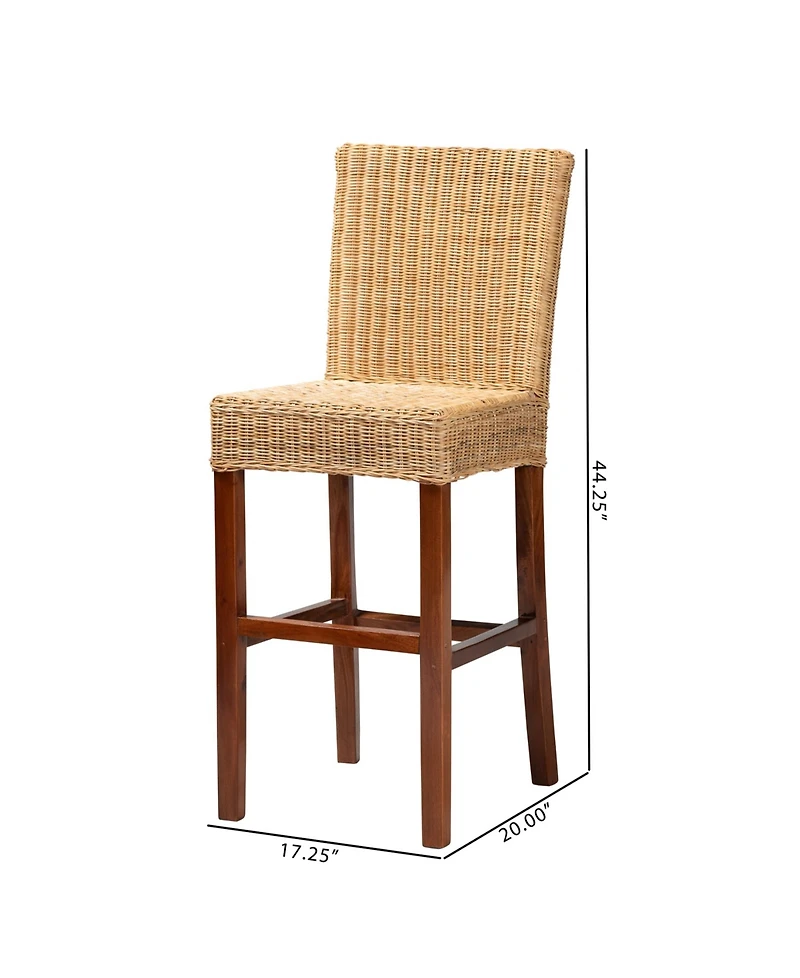 Furniture Racquel 20" Rattan Bohemian Bar Stool