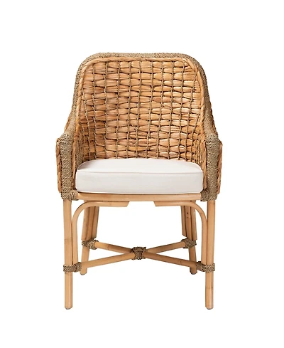 Furniture Kyle 24.6" Rattan Bohemian Dining Armchair with Cushion