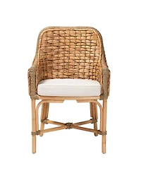 Furniture Kyle 24.6" Rattan Bohemian Dining Armchair with Cushion