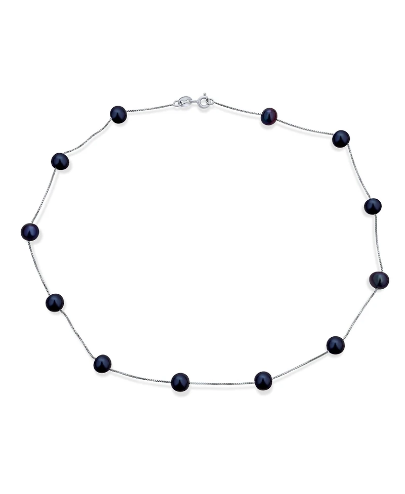 Bling Jewelry Tin Cup Freshwater Cultured Pearl Necklace & Bracelet Set Sterling Silver 7MM