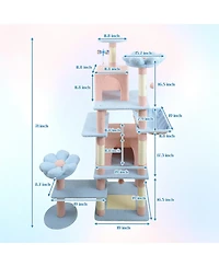 Zeus & Ruta 71" Blue Floral Cat Tree - Large Condo & Hammock