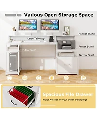 Costway 66" Computer Workstation with Monitor Stand Cpu Stand Printer Shelf & File Drawer