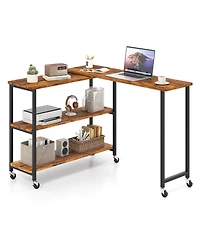 Costway 360° Rotation Mobile Laptop Table with 2-Tier Storage Shelves & 6 Universal Wheels