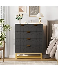 gaomon Modern 5-Drawer Dresser with Gold Metal Legs and Handles, Wood Storage Chest for Bedroom, Living Room or Hallway