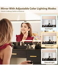 Gaomon Vanity Desk with Large Lighted Mirror, 45.9" Makeup Table, 3 Light Modes & Power Outlet, 8 Drawers, Wall-Mounted, for Bedroom