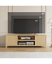 gaomon Fluted Tv Stand for 80 Inch Tv, Modern Entertainment Center with Storage, Media Console Gold Handles & Doors