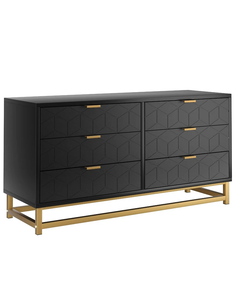 Gaomon 6 Drawer Dresser with Wide Storage, Wood Chest Organizer with Metal Legs, Modern Dresser for Bedroom, Living Room