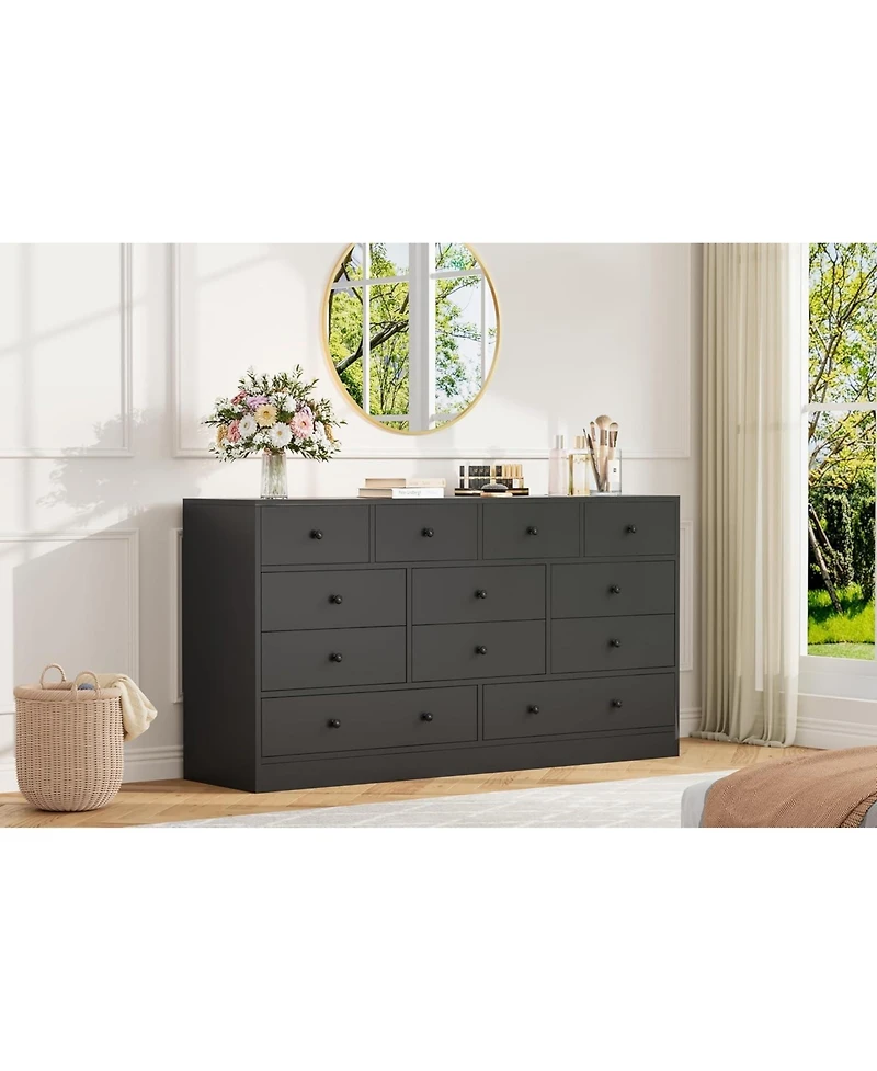 Gaomon 12 Drawer Dresser with Power Outlet, 61 Inch Wide Wood Chest of Drawers