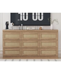 Gaomon Rattan 9 Drawer Dresser with Charging Station