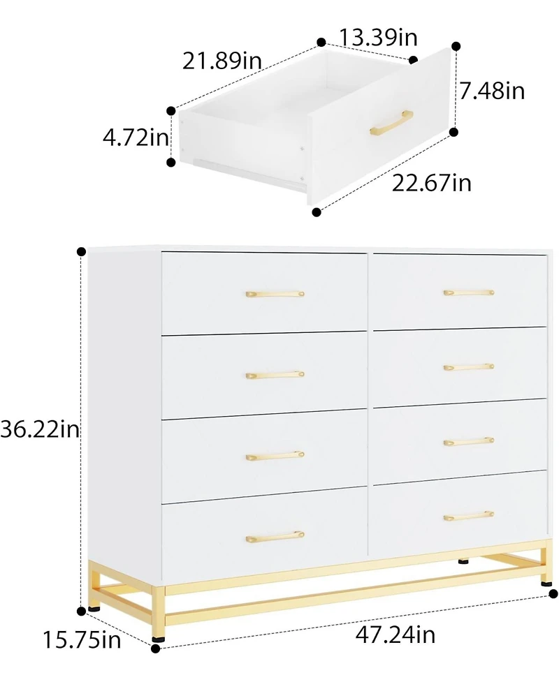 Gaomon Dresser for Bedroom 8 Drawer Dresser & Chest of Drawers, Wooden Dresser Wide Dresser, Metal Handle, Modern Design Dresser for Living Room