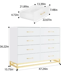 Gaomon Dresser for Bedroom 8 Drawer Dresser & Chest of Drawers, Wooden Dresser Wide Dresser, Metal Handle, Modern Design Dresser for Living Room