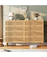 Gaomon Rattan 8 Drawer Dressers for Bedroom, Tall Dresser with Deep Drawers, Large Chest of Drawers for Closet with Wide Top