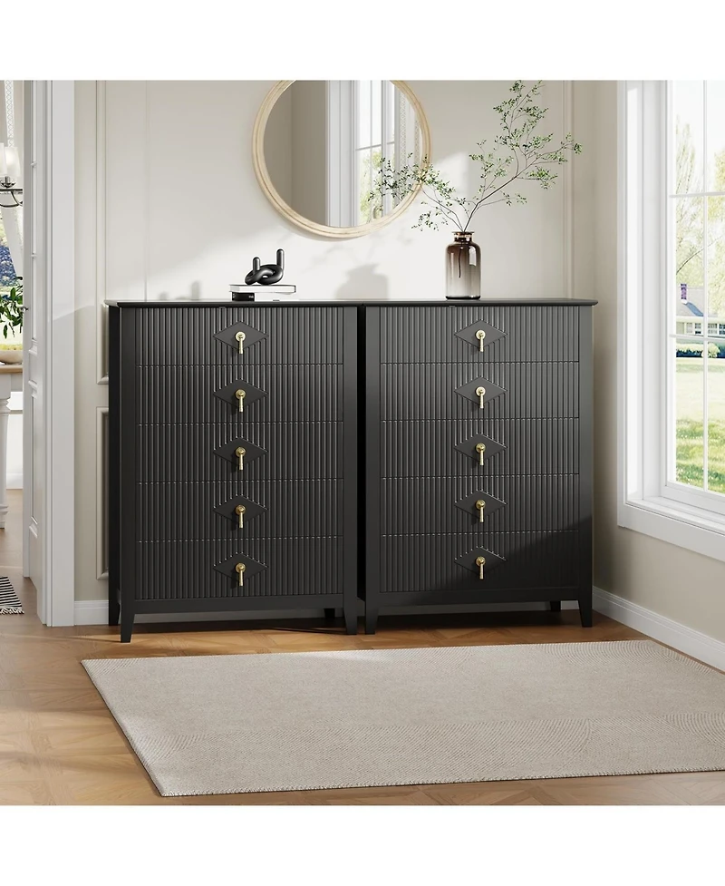 gaomon Fluted Dresser for Bedroom 43" Tall, 5-Drawer Modern Wood Chest, Space-Saving Storage Cabinet Living Room, Hallway, or Entryway