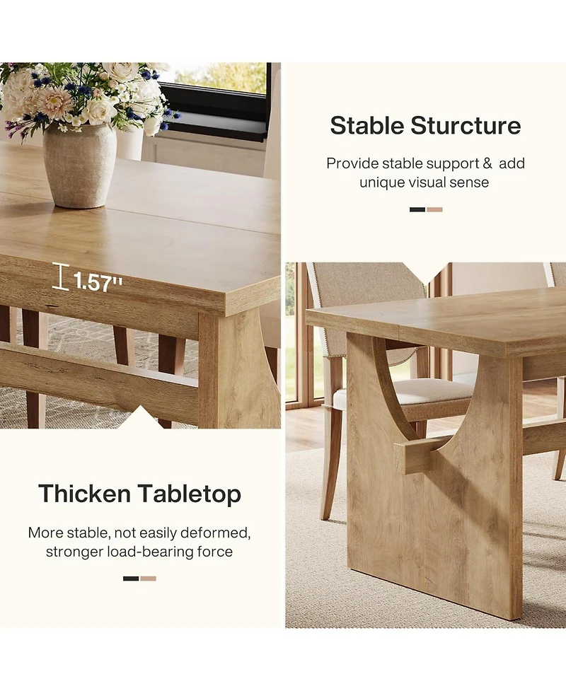 Tribesigns Farmhouse Dining Table for 4-6 People, 63" Large Rectangular Kitchen Dining Room Table with Heavy Duty Double Base, Rustic Brown