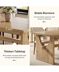 Tribesigns Farmhouse Dining Table for 4-6 People, 63" Large Rectangular Kitchen Dining Room Table with Heavy Duty Double Base, Rustic Brown