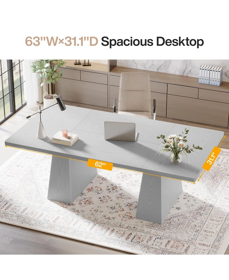 Tribesigns 63-Inch Executive Desk, Large Office Computer Desk with Double Pedestal, Modern Simple Workstations