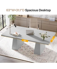 Tribesigns 63-Inch Executive Desk, Large Office Computer Desk with Double Pedestal, Modern Simple Workstations
