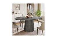 Tribesigns Oval Dining Table for 6 People, 55.11-Inch Farmhouse Kitchen Dinner Table with Cylindrical Pedestal (Grey)