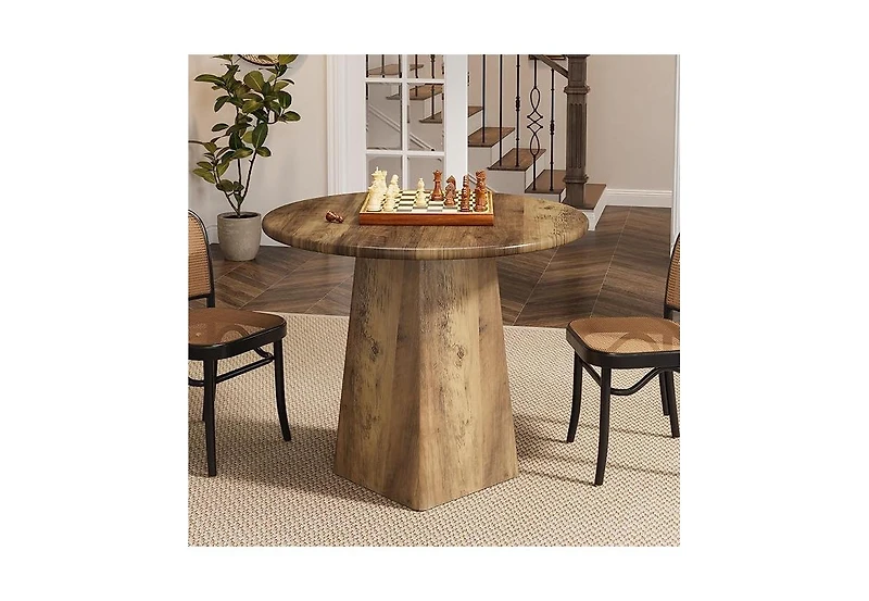 Tribesigns 31.5-Inch Round Dining Room Table for 2-4, Farmhouse Small Kitchen Dinner Table, Rustic Brown