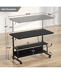 Aheaplus Small Height Adjustable Standing Desk with Power Outlets and Shelves, Max Height 41 Inches