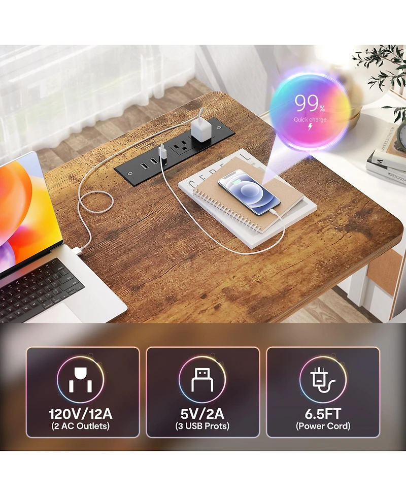 Aheaplus Small Height Adjustable Standing Desk with Power Outlets and Shelves, Max Height 41 Inches