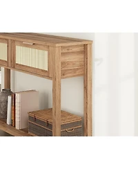Gaomon Console Table with 2 Drawers Rattan Entryway Table with Storage Boho Sofa Table for Living Room Hallway or Foyer Home Furniture