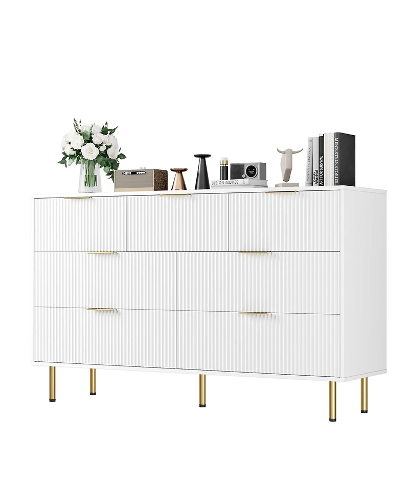 Gaomon Fluted Wood Dresser 7 Drawers Dresser for Bedroom, Large Modern Dresser with Gold Handle