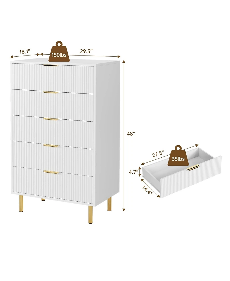 gaomon 5 Drawer Dresser for Bedroom, 48” Tall Chest of Drawers, Modern Wood Storage Organizer