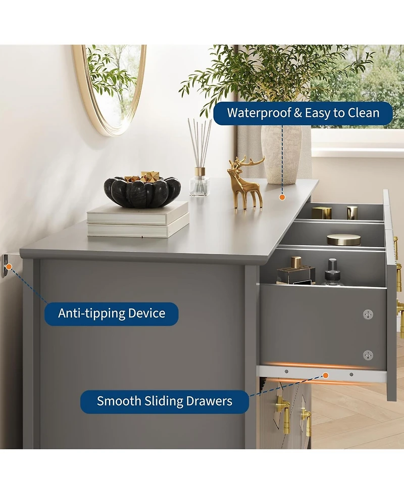 gaomon 54"W 7-Drawer Modern Wood Chest with Metal Handles, Bedroom Storage Cabinet Dresser