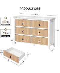 Gaomon 6-Drawer Modern Dresser with Fluted Panel Design, Wide Chest with Deep Storage Drawers and Tv Stand Function, Ideal for Bedroom, Natural White