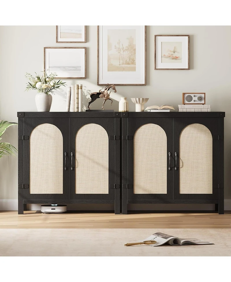 Gaomon Rattan Sideboard Buffet Cabinet, Farmhouse Kitchen Accent Storage, Boho Wooden Coffee Bar Console for Dining Room, Living Hallway