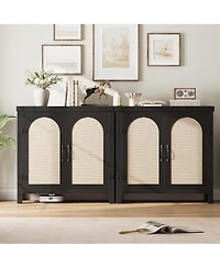 Gaomon Rattan Sideboard Buffet Cabinet, Farmhouse Kitchen Accent Storage, Boho Wooden Coffee Bar Console for Dining Room, Living Hallway