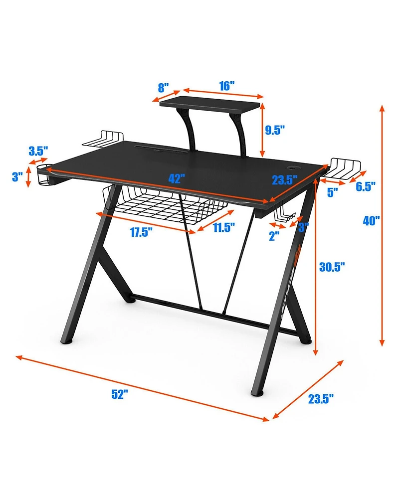 Gymax Gaming Desk Computer Desk Pc Table Workstation with Headphone Hook & Cup Holder