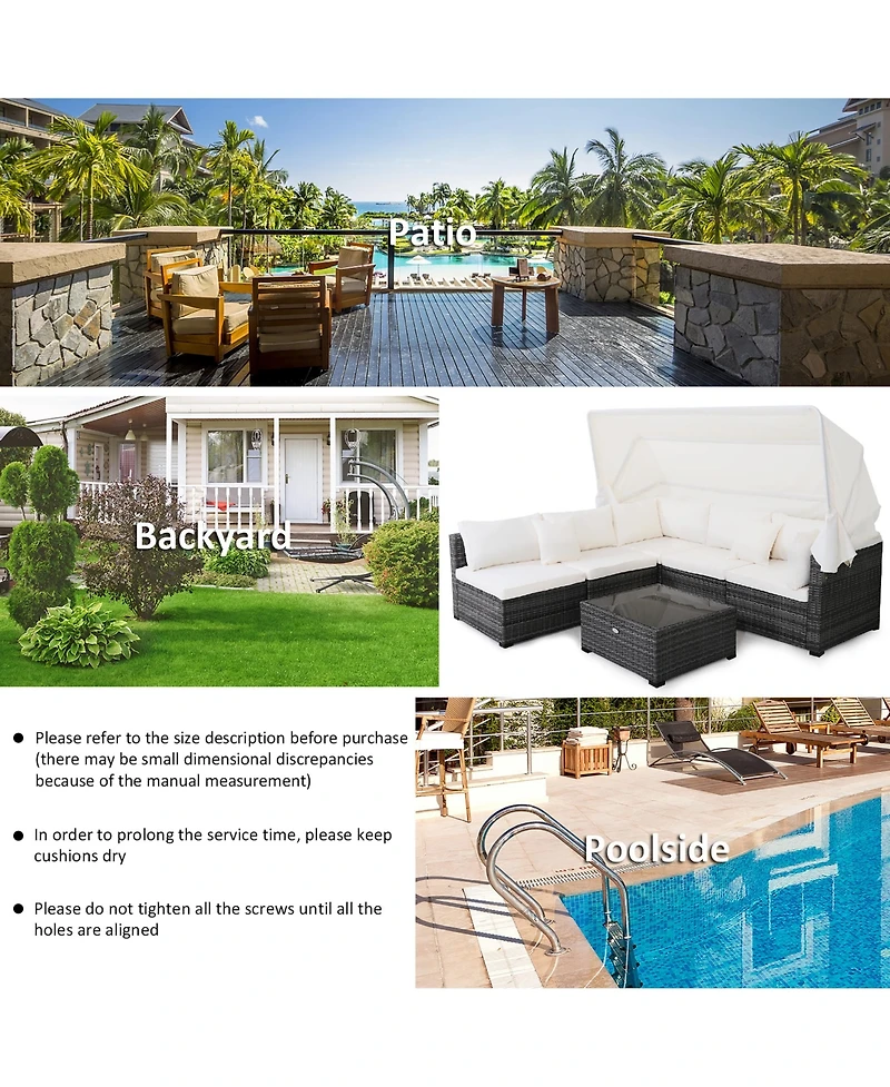 Costway 6-Piece Outdoor Patio Furniture Set Retractable Canopy Conversation Set