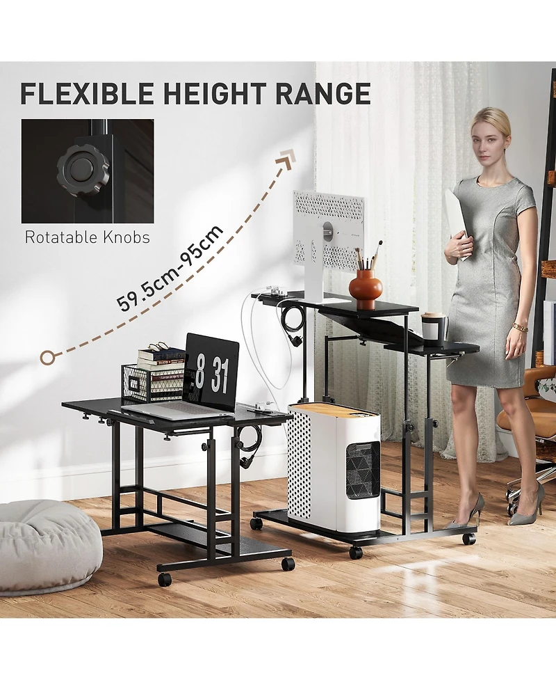 Homcom Adjustable Sding Desk, Sd Up Desk with Power Outlets,