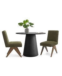 Maison Boucle 3-Piece Round Dining Table Set for 2, Upholstered Chairs with Rubberwood Legs, Modern Kitchen Small Spaces