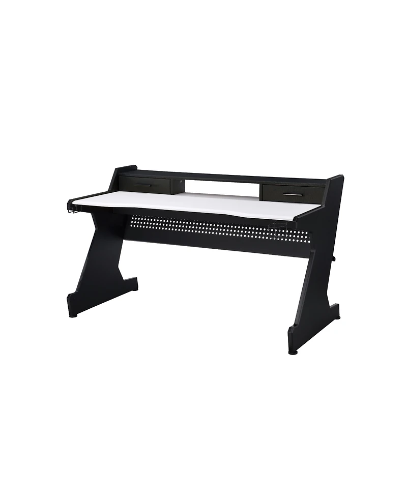 Flynama Black and White 2 Drawer Gaming Desk with 59Inch Wide Surface and Storage Compartments for Indoor and Outdoor Gaming Stations