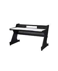 Flynama Black and White 2 Drawer Gaming Desk with 59Inch Wide Surface and Storage Compartments for Indoor and Outdoor Gaming Stations