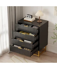 gaomon 32" Tall Modern 4-Drawer Dresser, Metal-Leg Storage Chest Cabinet for Bedroom, Living Room, Hallway, Closet