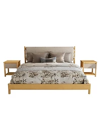Streamdale Furniture Modern Queen Bed Frame Set with 2 Nightstands, Beige Wood Platform Bed
