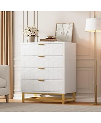 Gaomon Modern 4-Drawer Dresser with Gold Metal Legs & Handles, Wide Wood Storage Chest for Bedroom, Living Room & Hallway