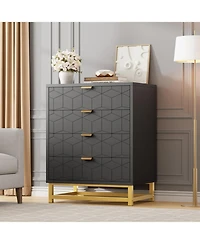 Gaomon Modern 4-Drawer Dresser with Gold Metal Legs & Handles, Wide Wood Storage Chest for Bedroom, Living Room Hallway