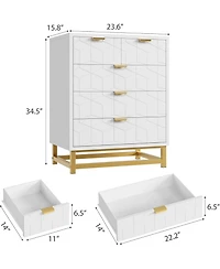 gaomon Modern 5-Drawer Dresser with Gold Metal Legs and Handles, Wood Storage Chest for Bedroom, Living Room or Hallway