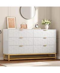 gaomon 53.5" Wide Modern 6 Drawer Dresser, Chest with Gold Metal Legs & Handles, Wood Storage Organizer for Bedroom, Living Room, Hallway