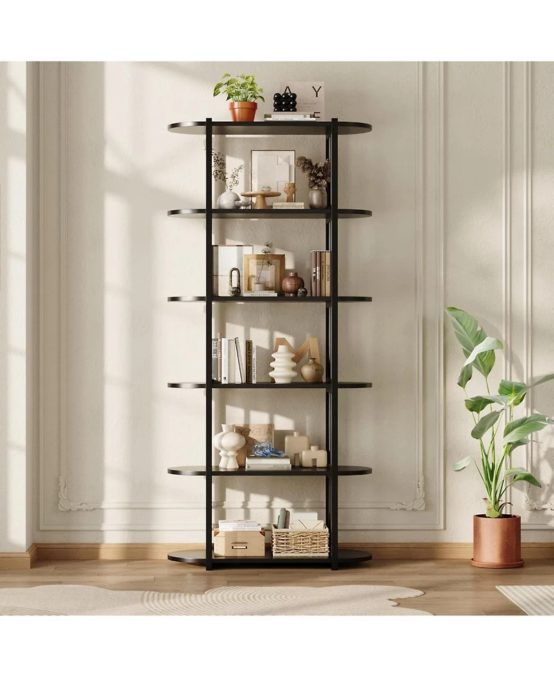 gaomon 6-Tier Wooden Bookshelf, 71" Industrial Tall Bookcase with Metal Frame
